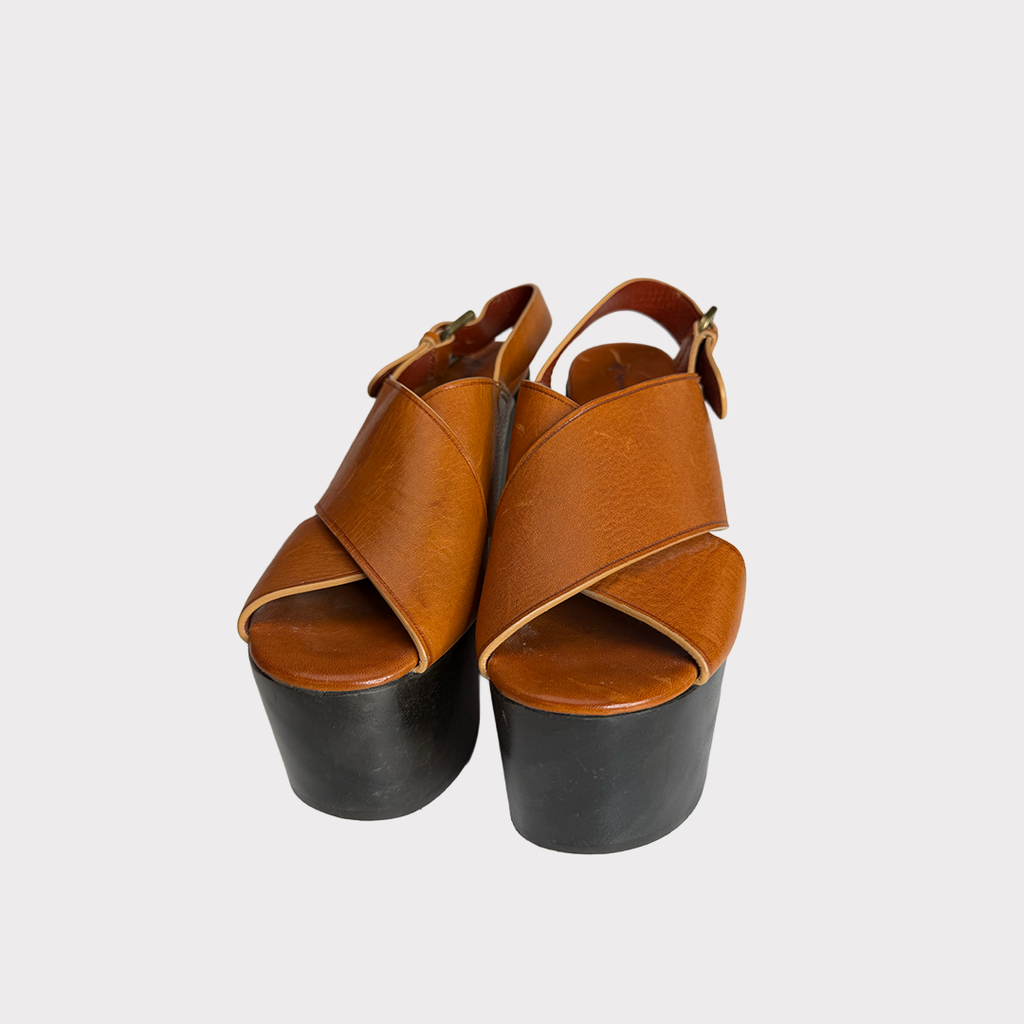 Chunky Leather Cross-Strap Platform Sandals