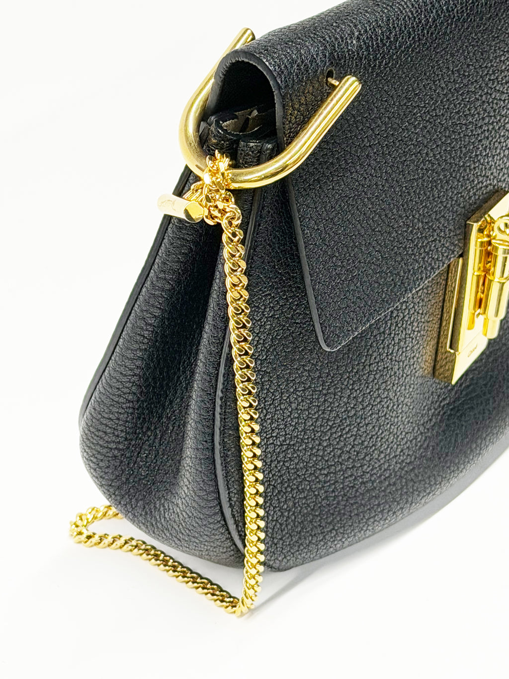 Chloé Drew Black Grained Leather Chain Shoulder Bag Gold Hardware 2015