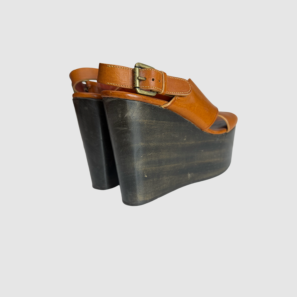 Chunky Leather Cross-Strap Platform Sandals