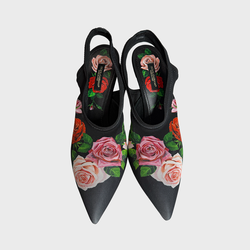 Dolce & Gabbana Rose Print Jersey Slingback heels
