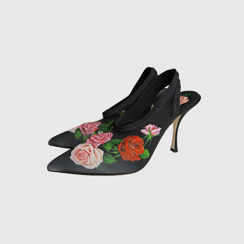 Dolce & Gabbana Rose Print Jersey Slingback heels