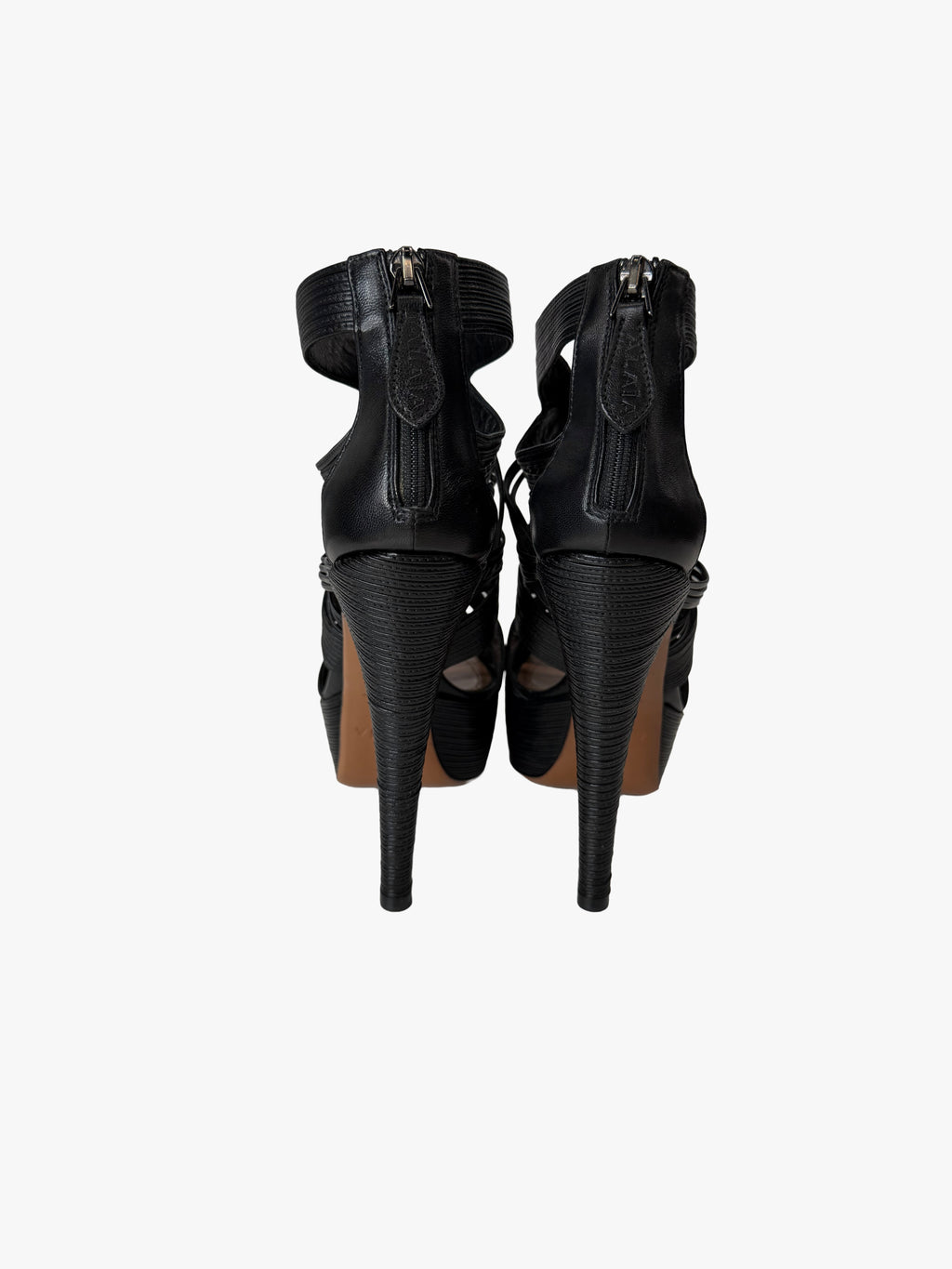 Alaïa Black Leather Tubular Caged Gladiator Heels