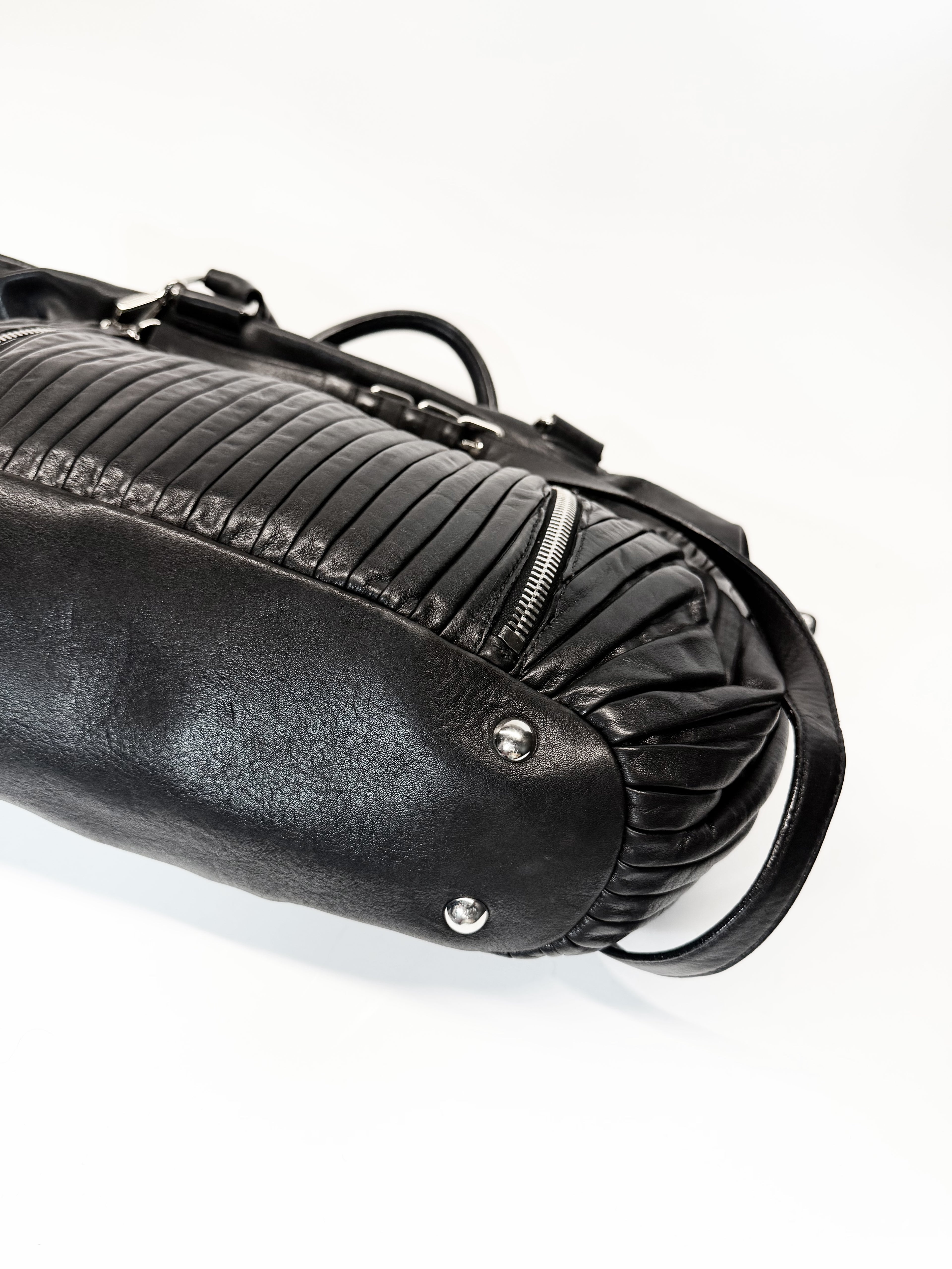 MIU MIU Black Pleated Leather Satchel Bag