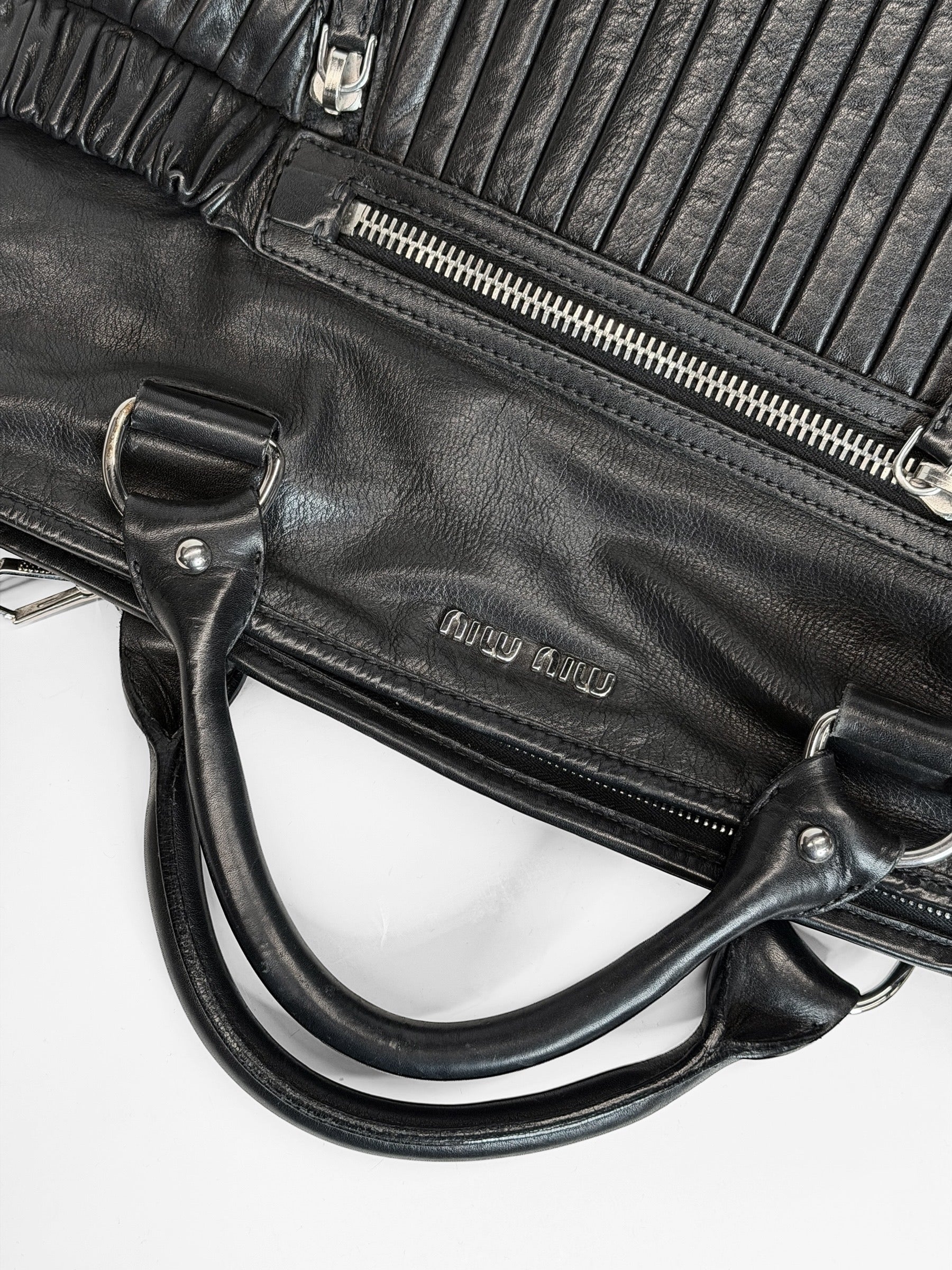 MIU MIU Black Pleated Leather Satchel Bag