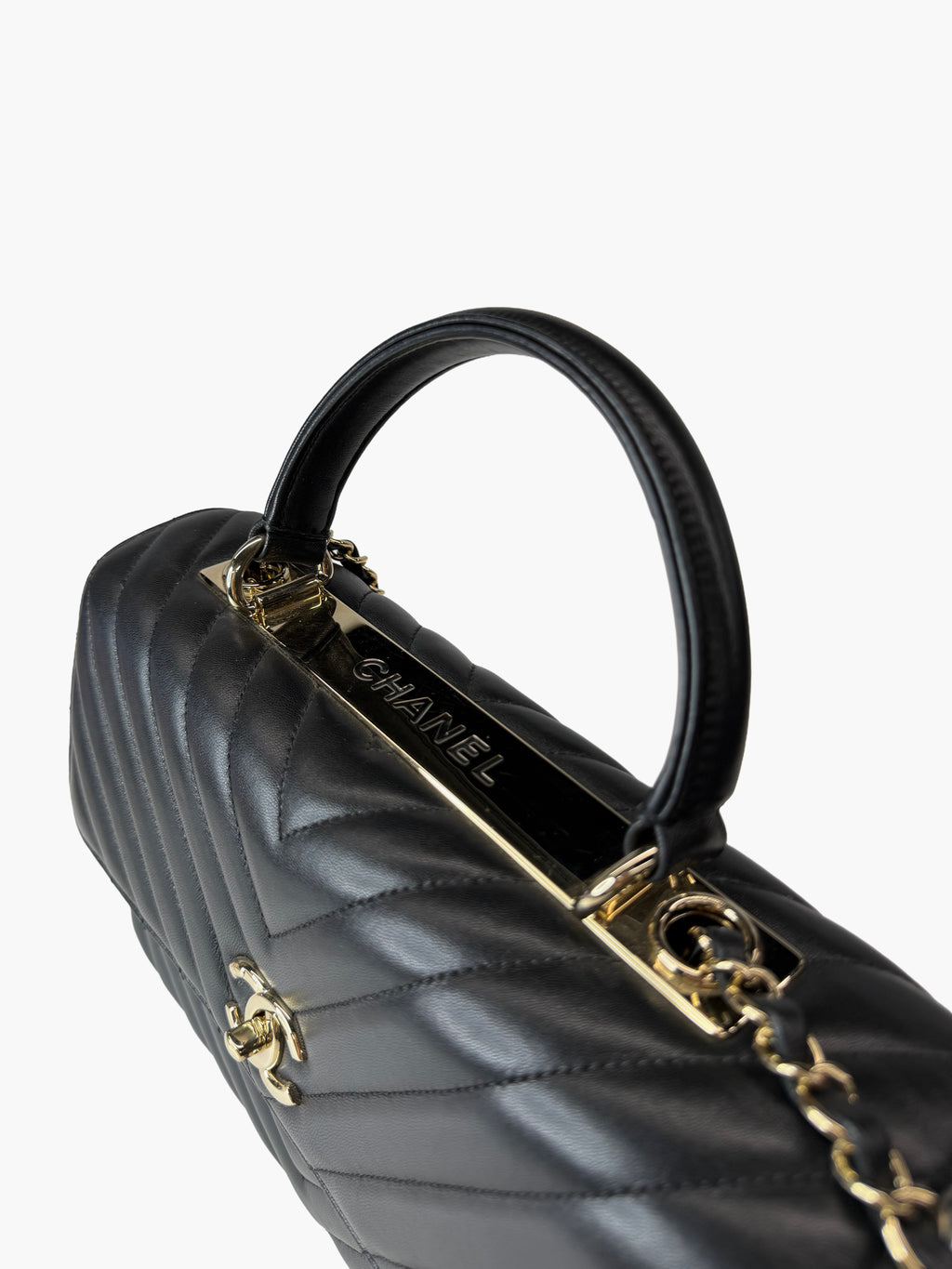 Chanel Trendy CC Top Handle Bag – Black Lambskin Chevron with Gold Hardware