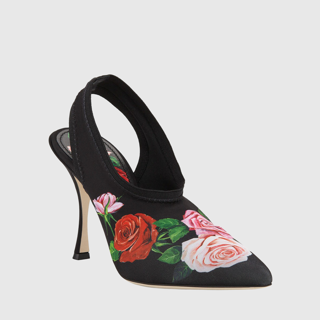 Dolce & Gabbana Rose Print Jersey Slingback heels
