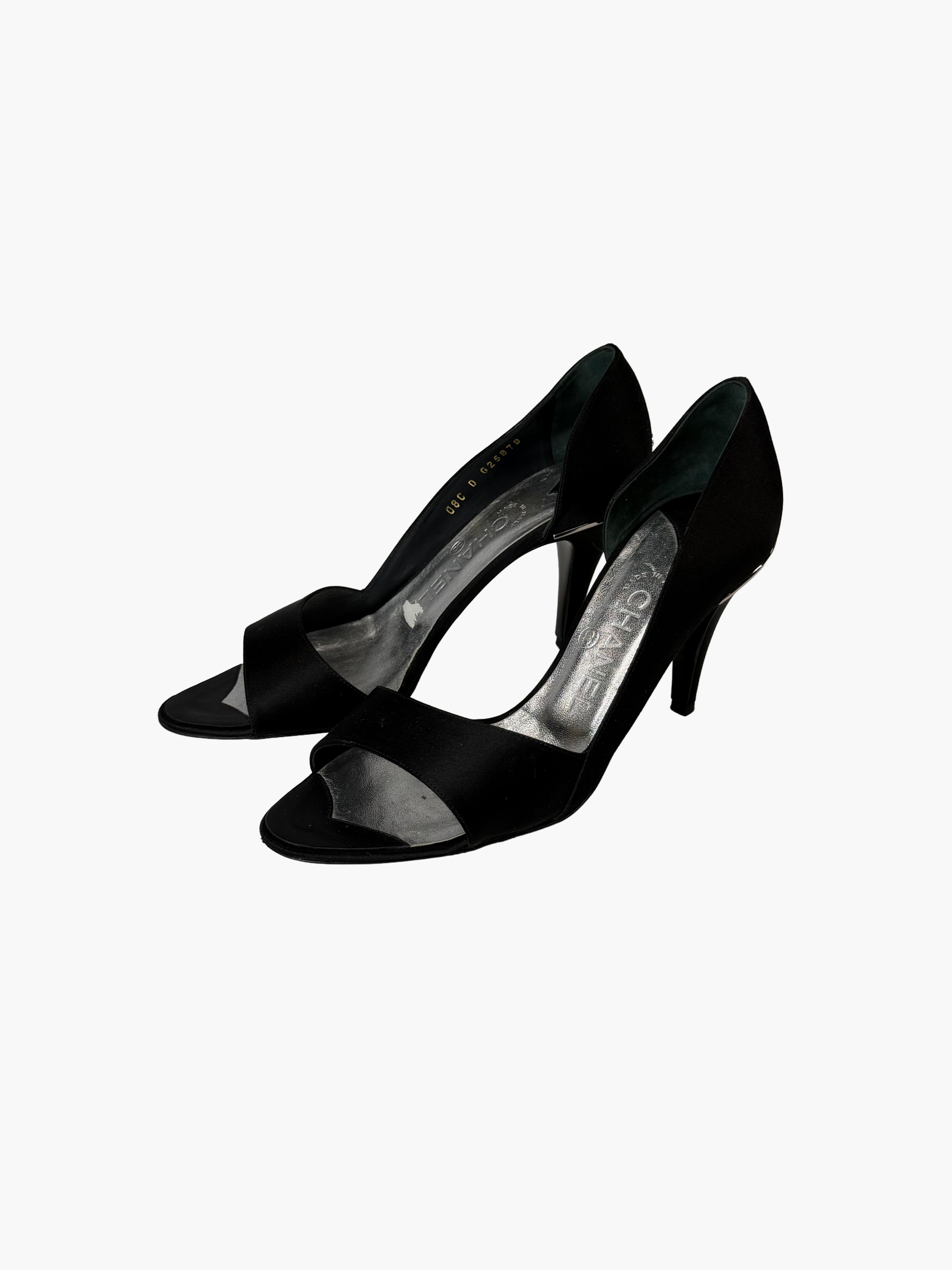 Chanel black satin heels