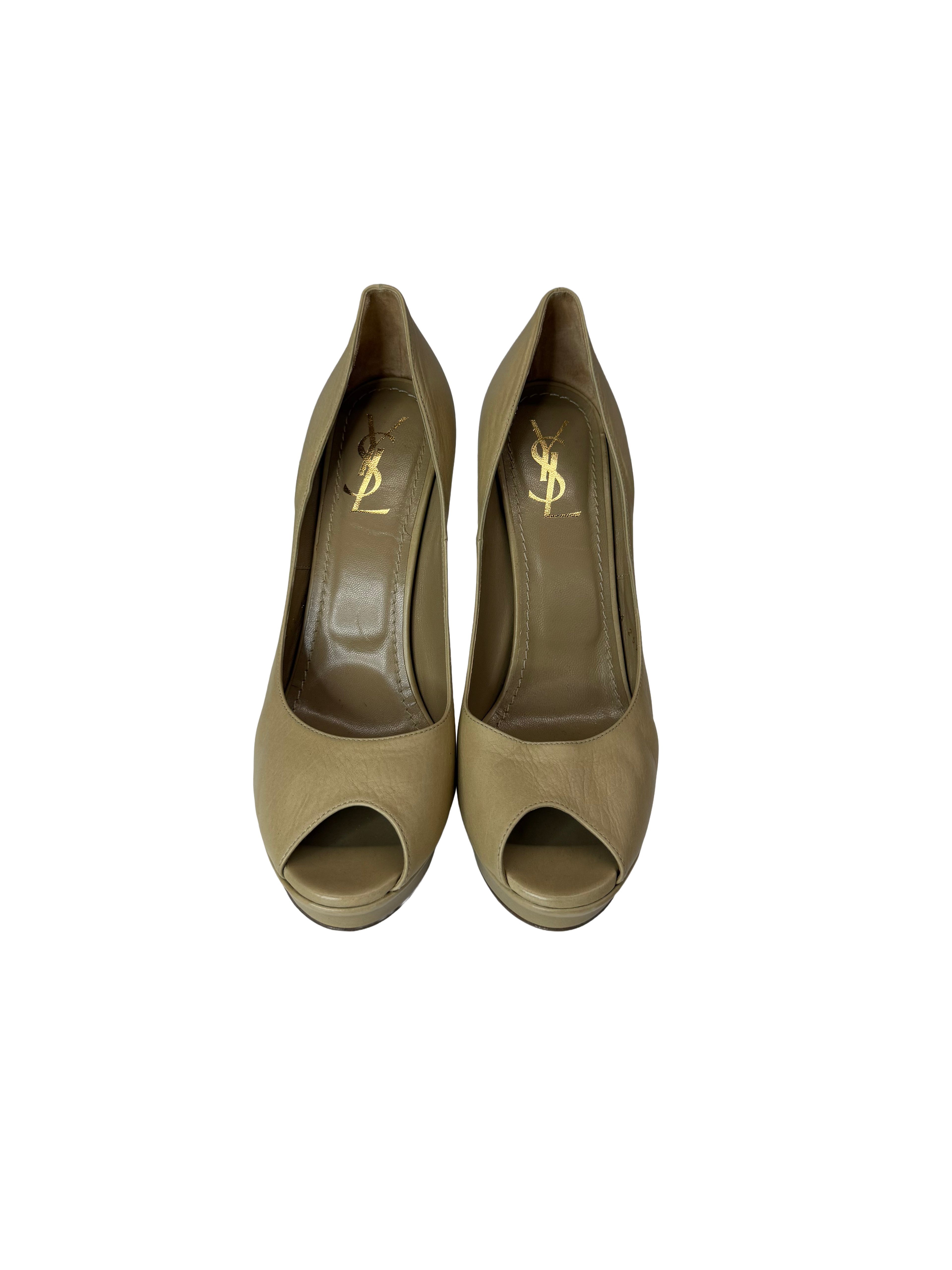 Yves Saint Laurent Palais Leather Peep-Toe Pumps