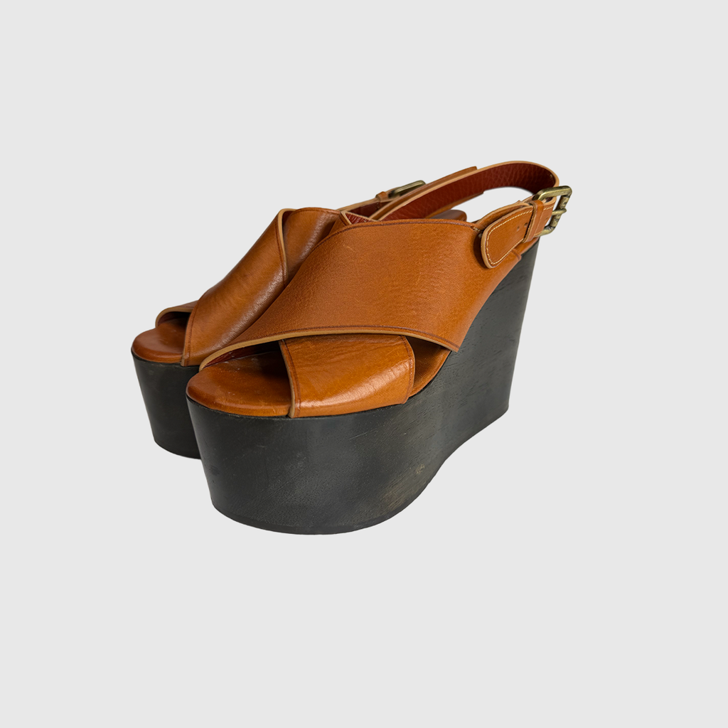 Chunky Leather Cross-Strap Platform Sandals