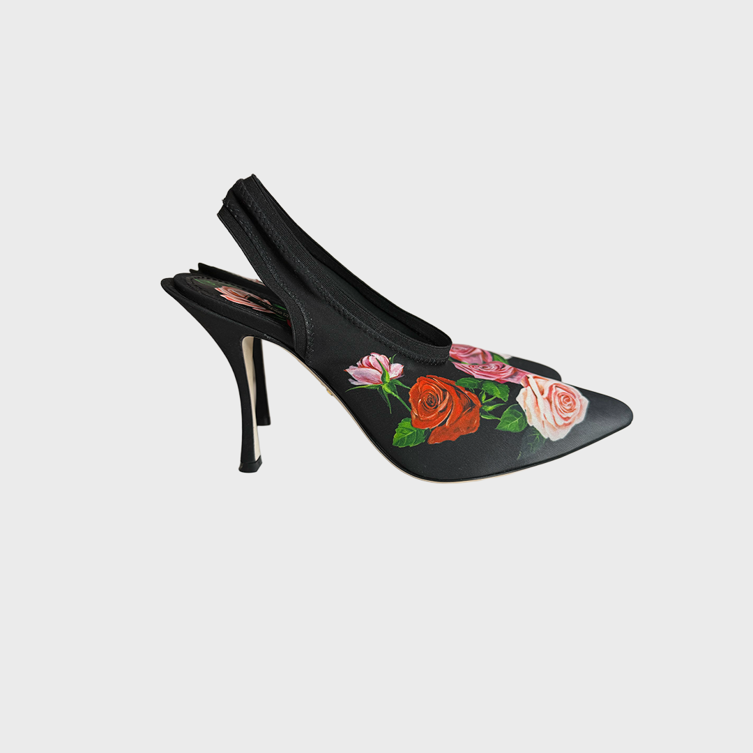 Dolce & Gabbana Rose Print Jersey Slingback heels