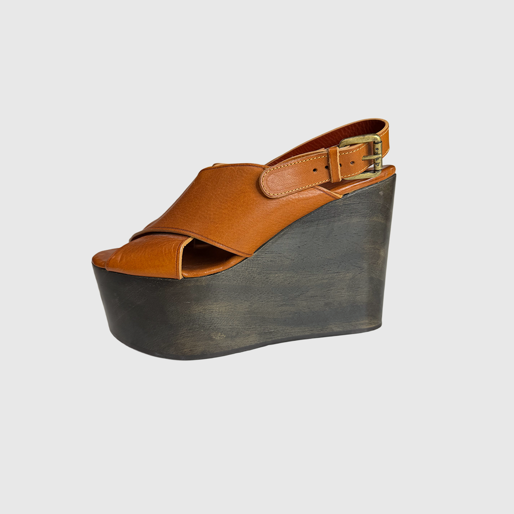 Chunky Leather Cross-Strap Platform Sandals