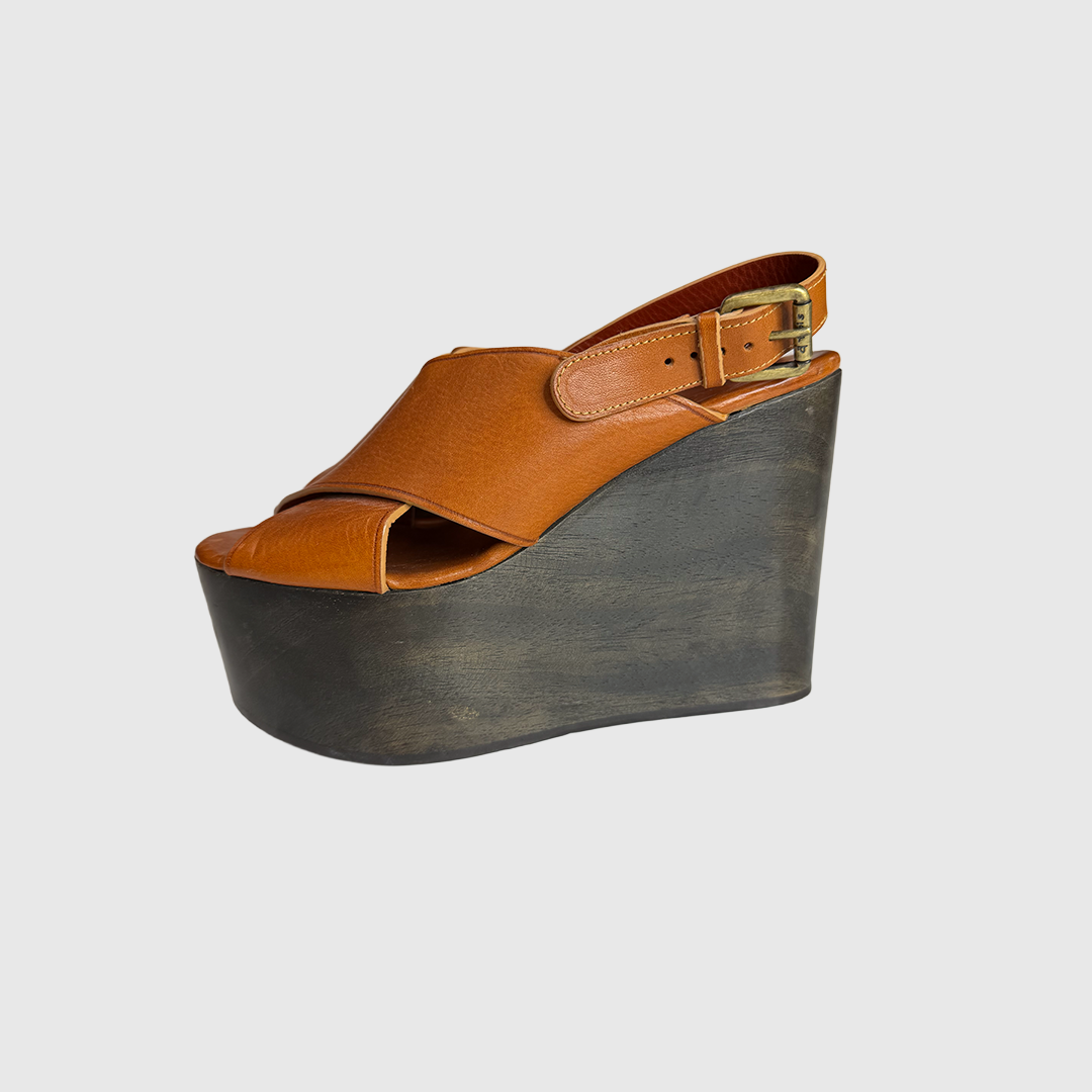 Chunky Leather Cross-Strap Platform Sandals