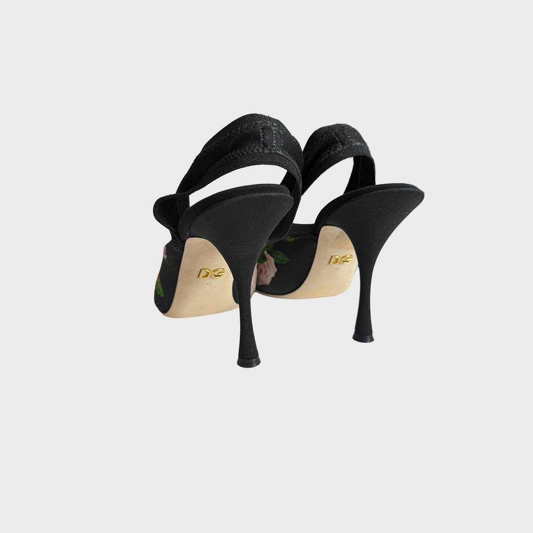 Dolce & Gabbana Rose Print Jersey Slingback heels