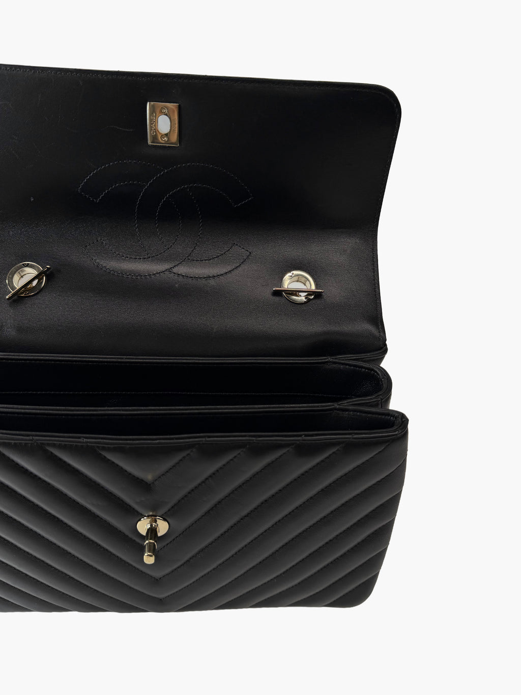 Chanel Trendy CC Top Handle Bag – Black Lambskin Chevron with Gold Hardware