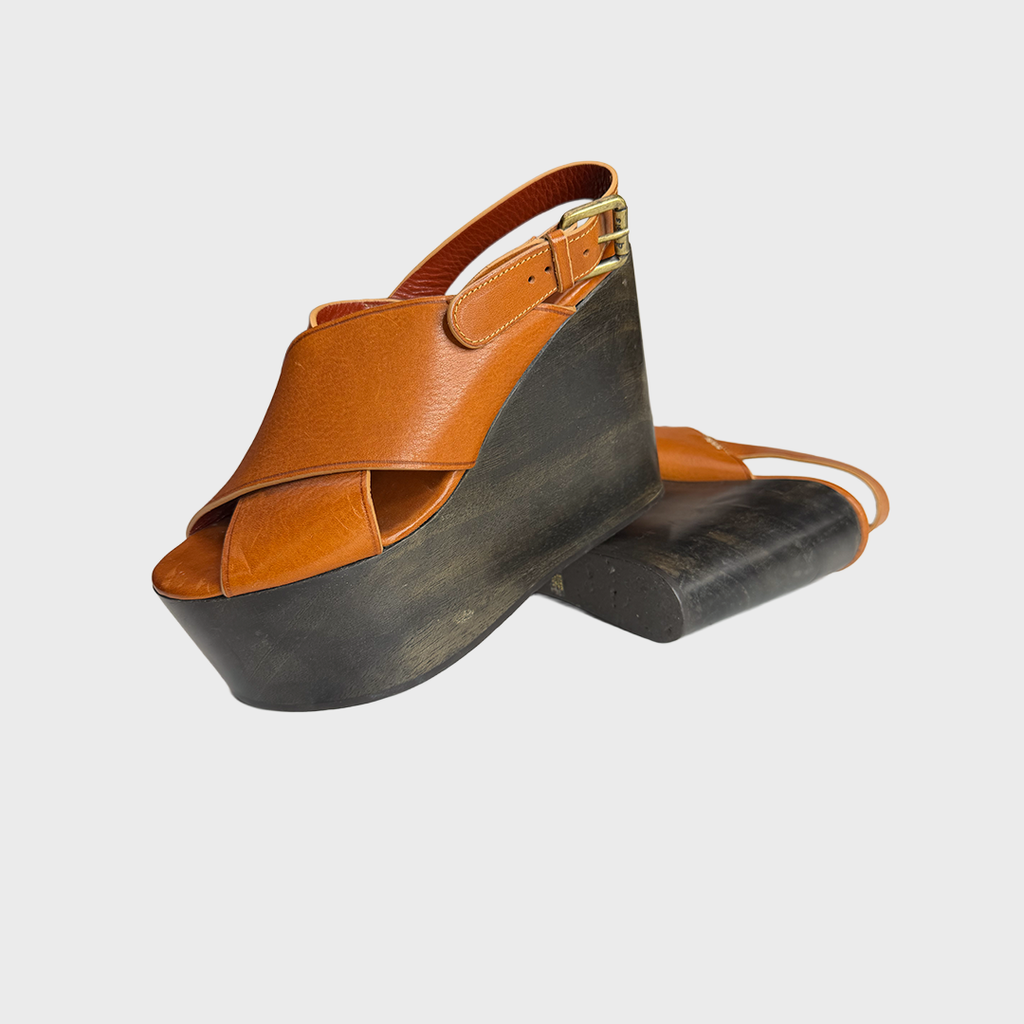 Chunky Leather Cross-Strap Platform Sandals