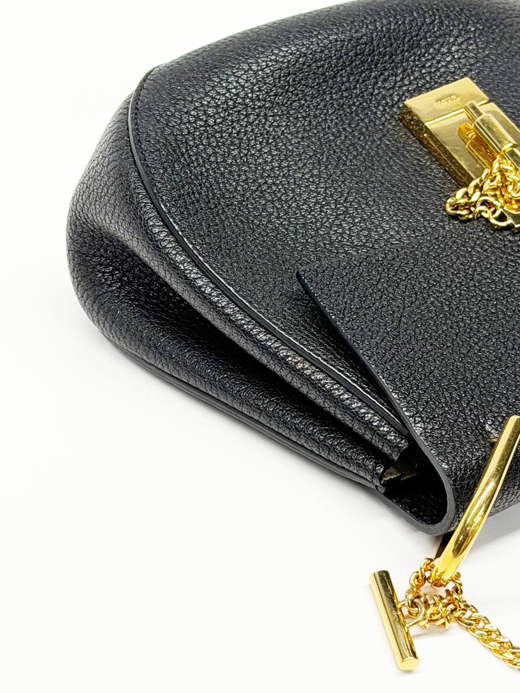 Chloé Drew Black Grained Leather Chain Shoulder Bag Gold Hardware 2015