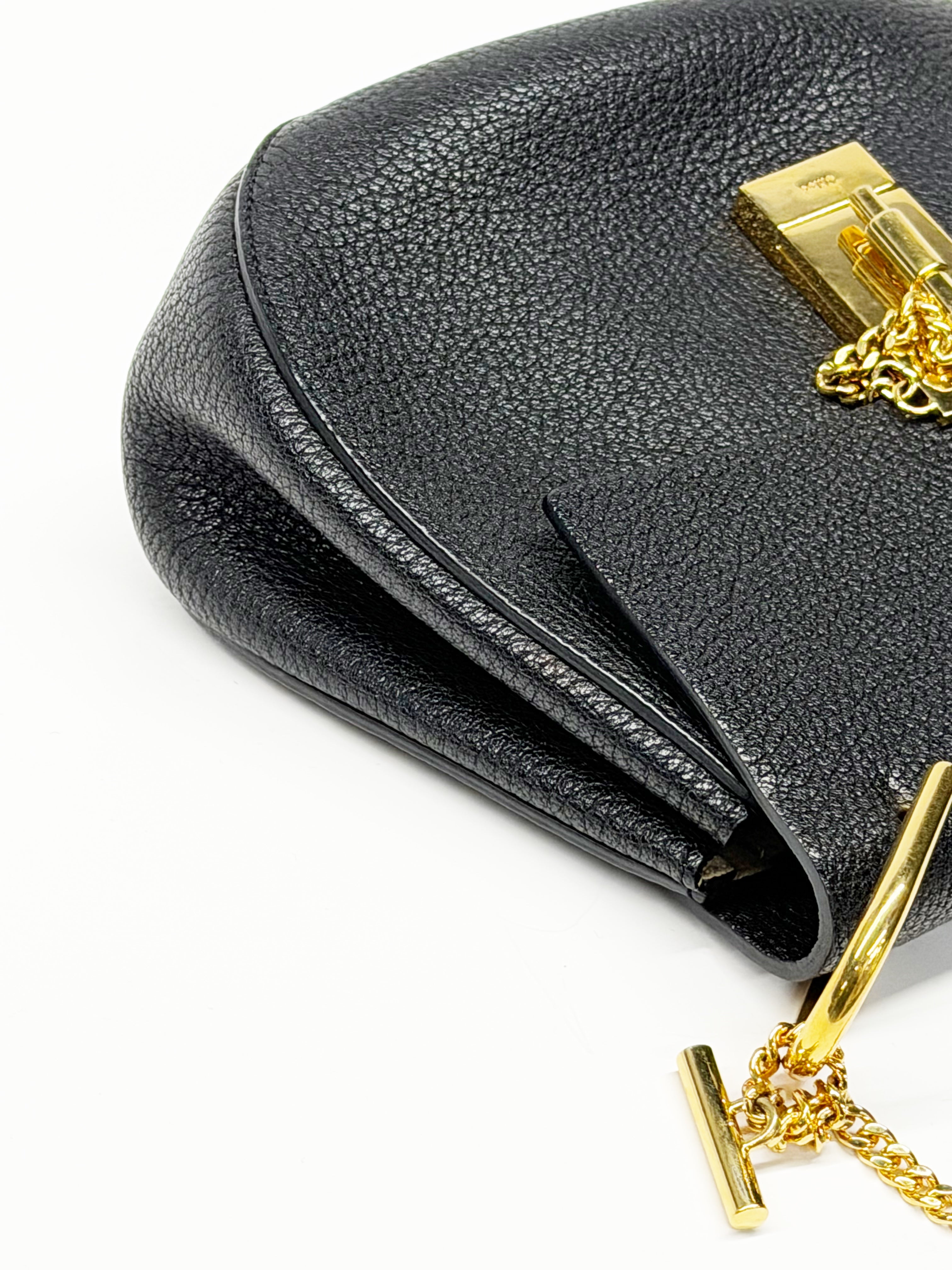Chloé Drew Black Grained Leather Chain Shoulder Bag Gold Hardware 2015