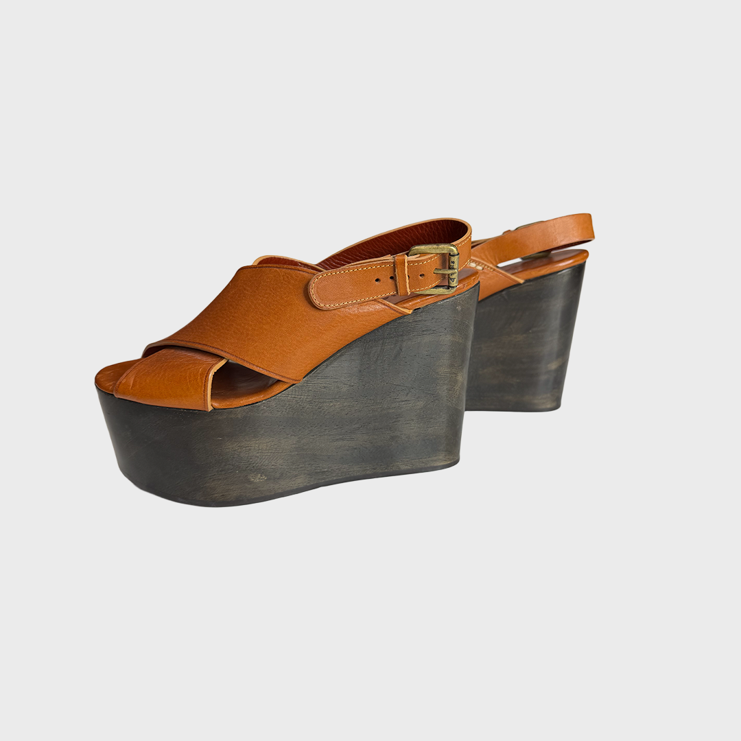 Chunky Leather Cross-Strap Platform Sandals