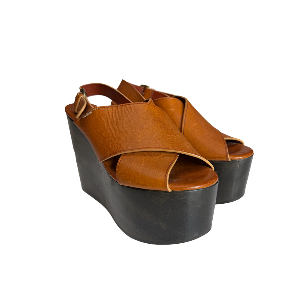 Chunky Leather Cross-Strap Platform Sandals