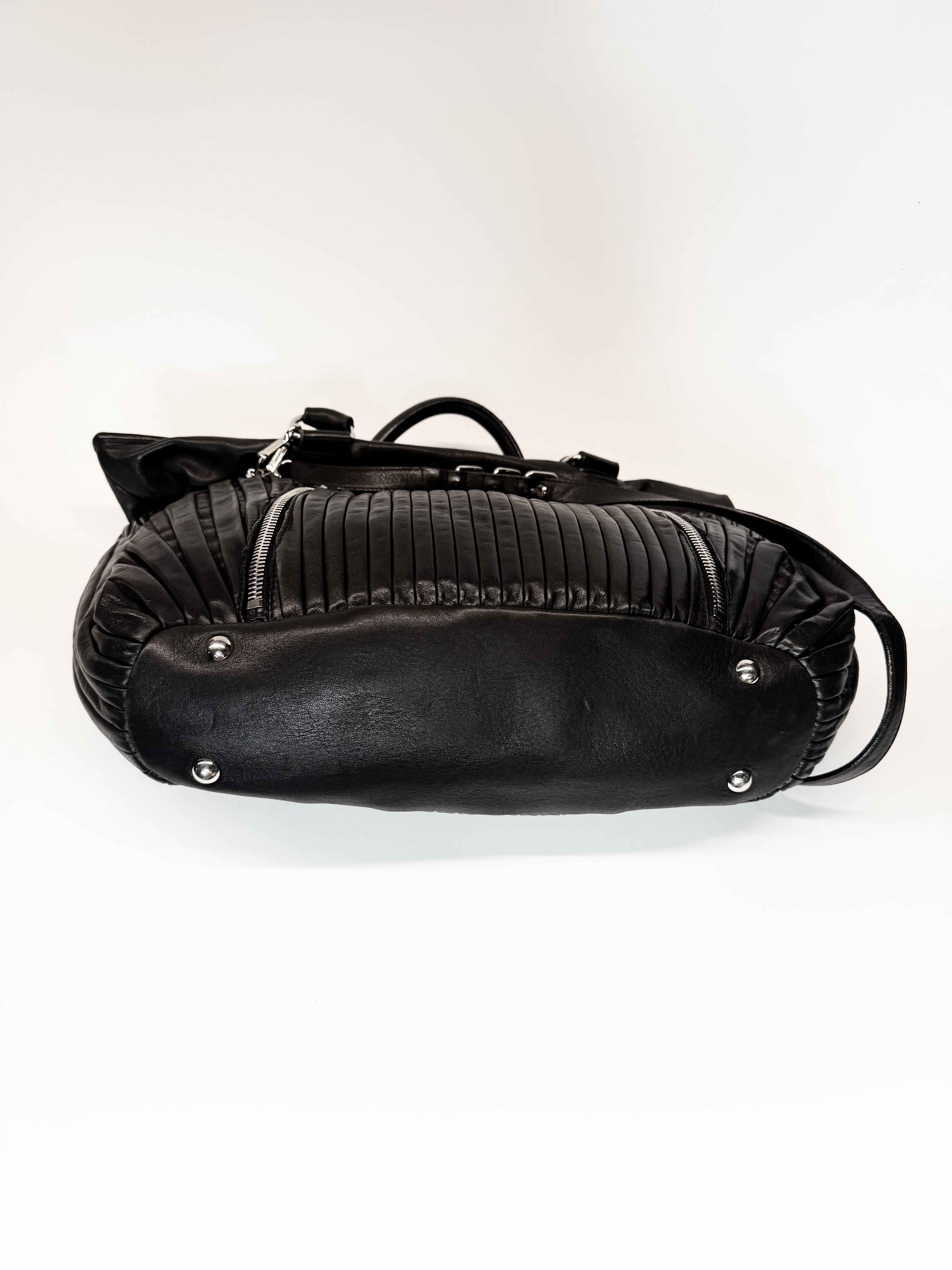 MIU MIU Black Pleated Leather Satchel Bag
