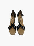 Christian Louboutin Patent Leather & Linen Wedge Sandals