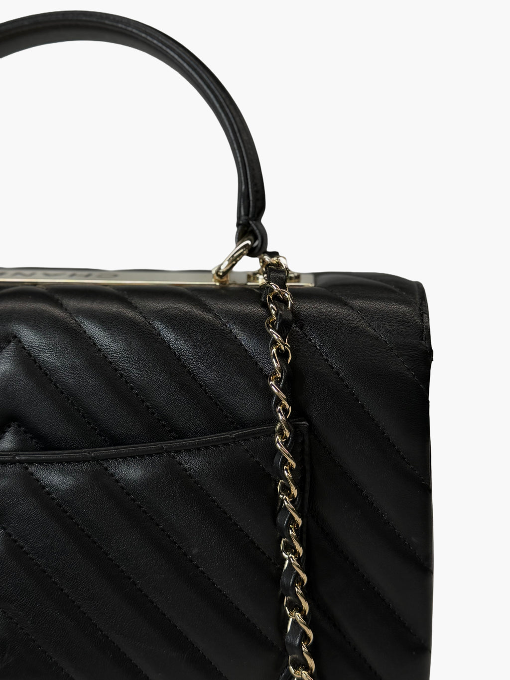 Chanel Trendy CC Top Handle Bag – Black Lambskin Chevron with Gold Hardware