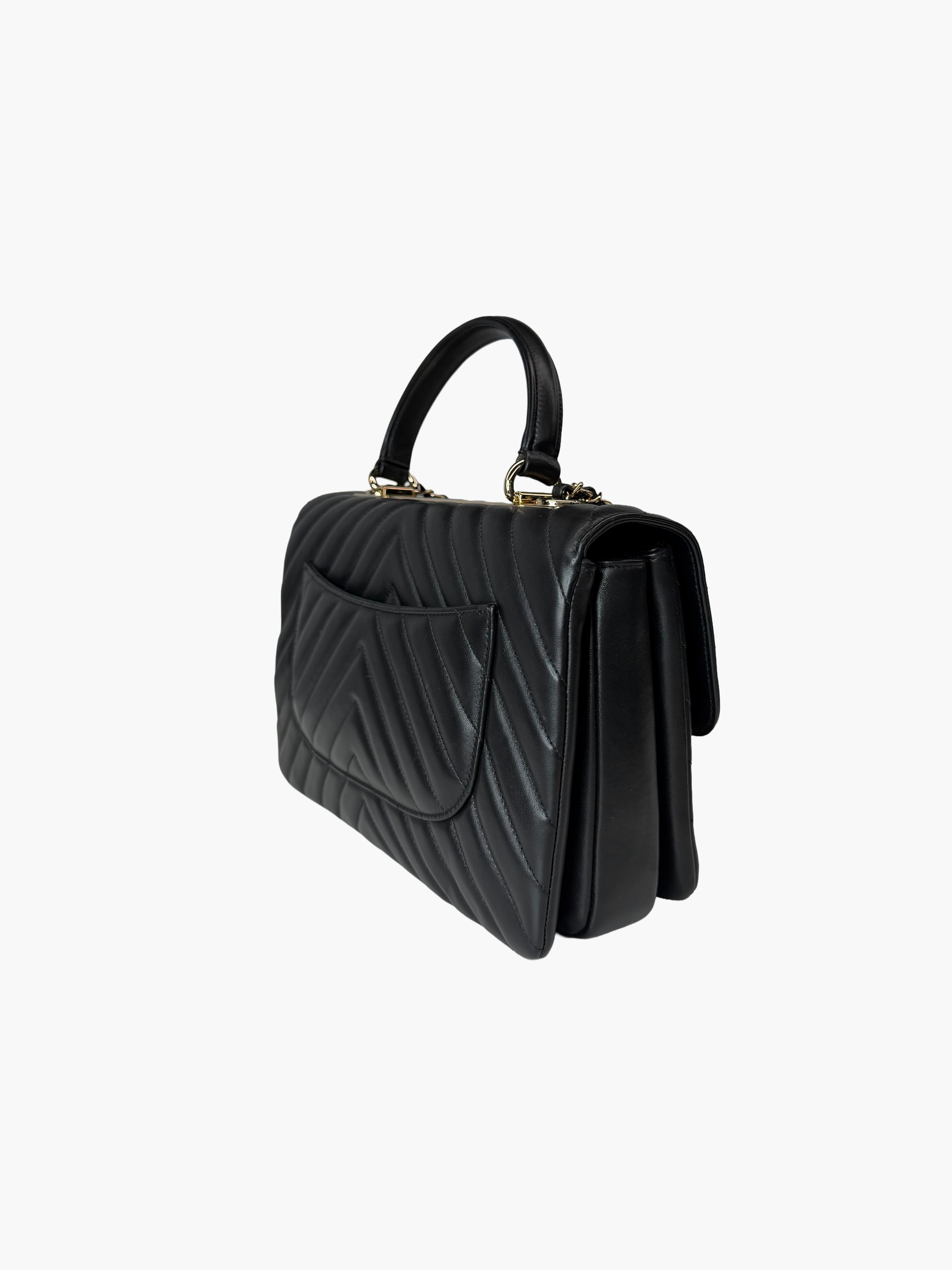 Chanel Trendy CC Top Handle Bag – Black Lambskin Chevron with Gold Hardware