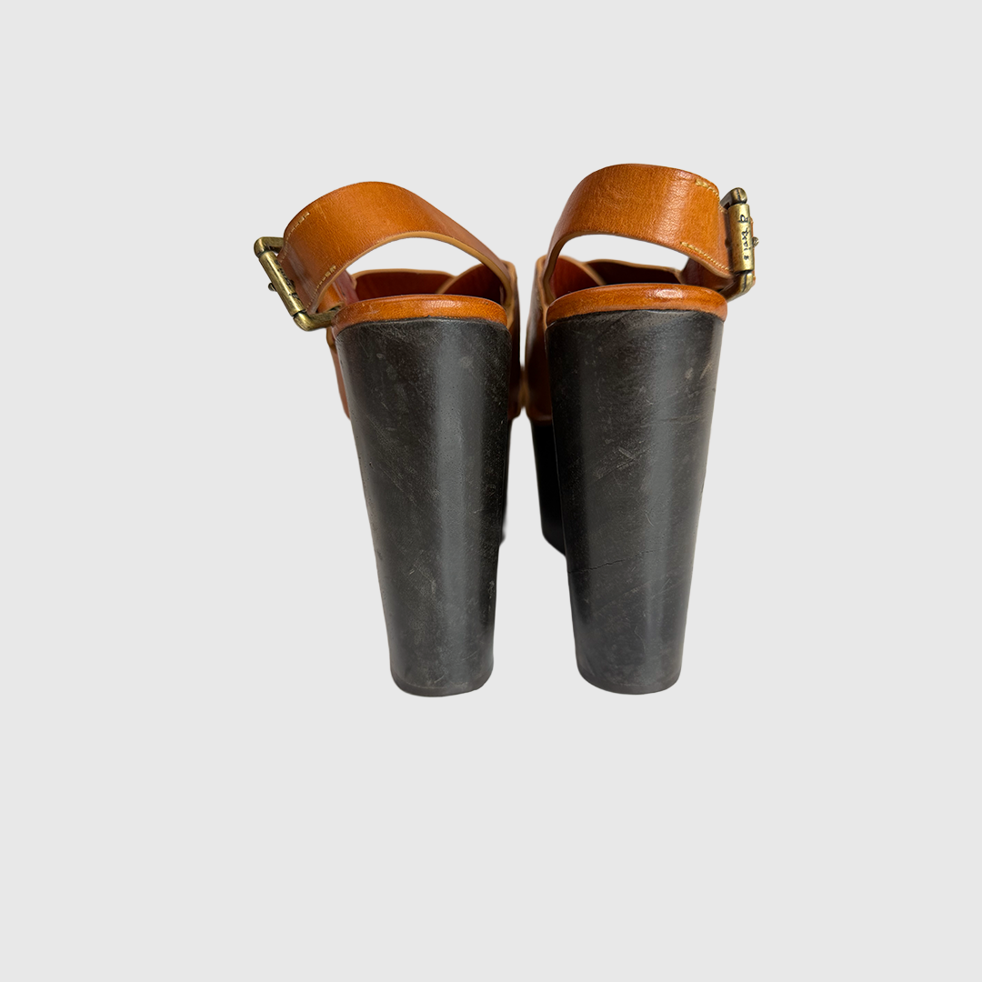 Chunky Leather Cross-Strap Platform Sandals
