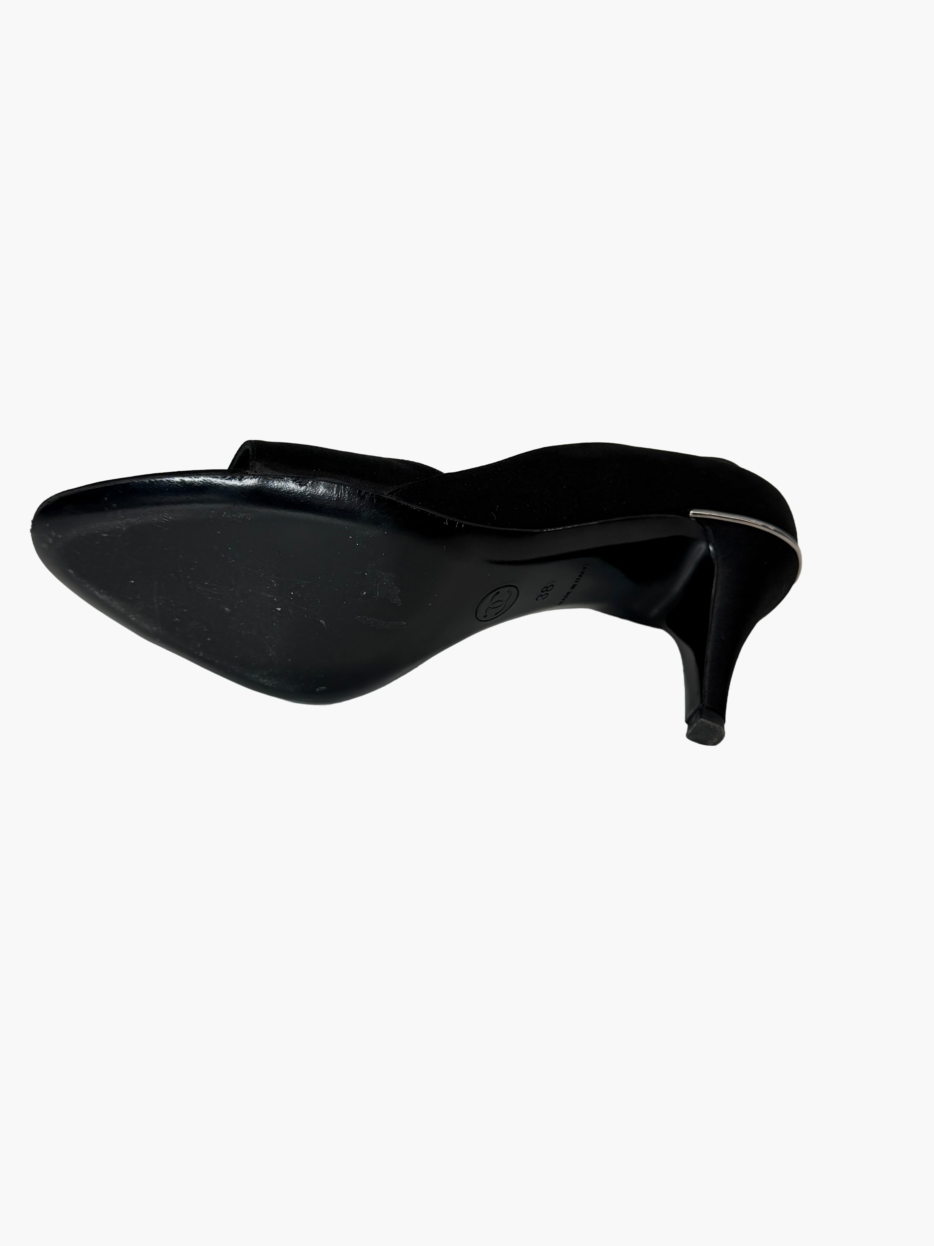Chanel black satin heels