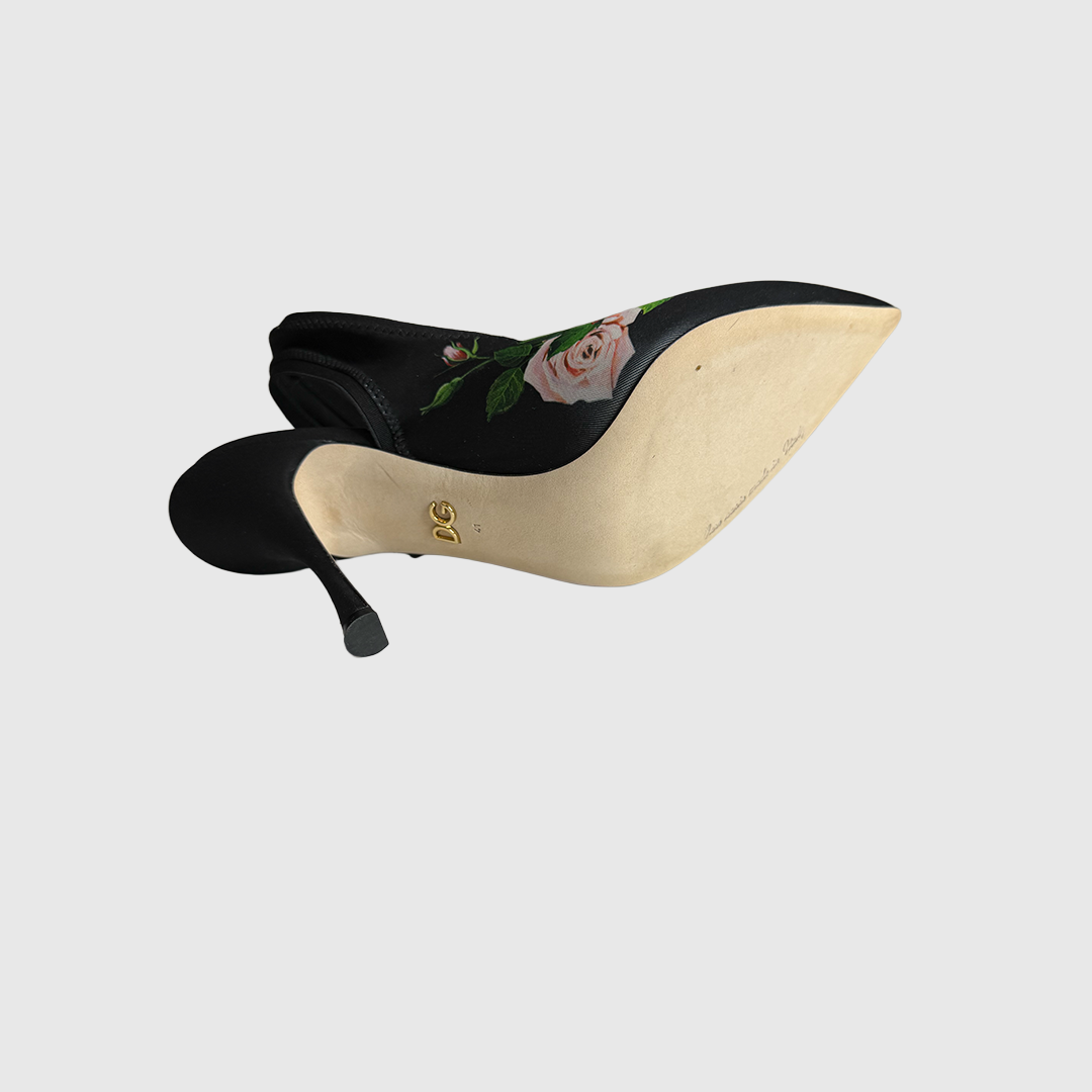 Dolce & Gabbana Rose Print Jersey Slingback heels
