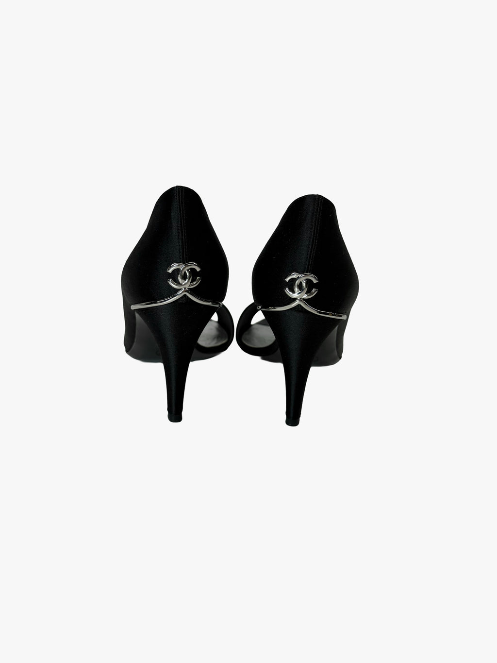 Chanel black satin heels