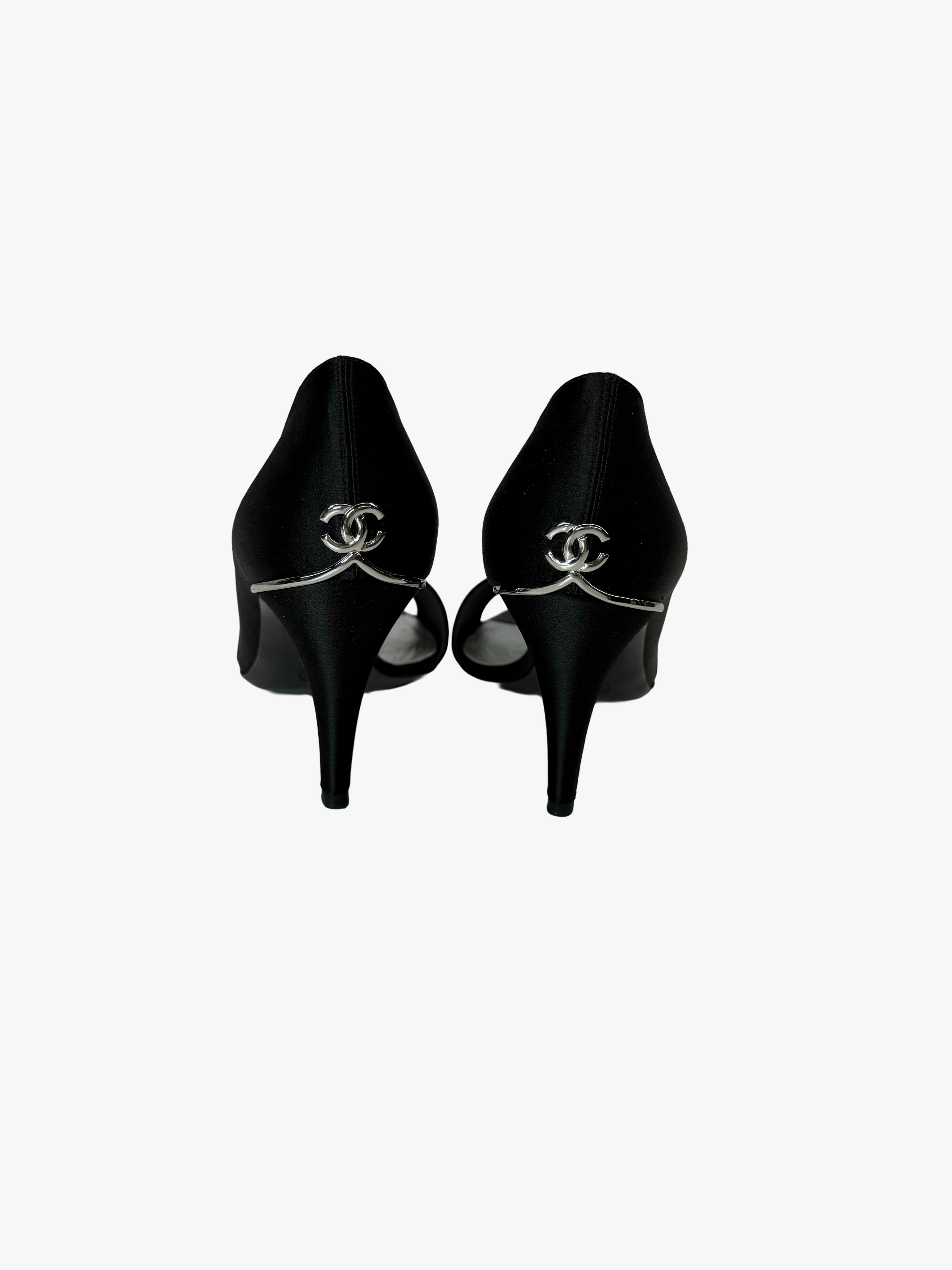 Chanel black satin heels