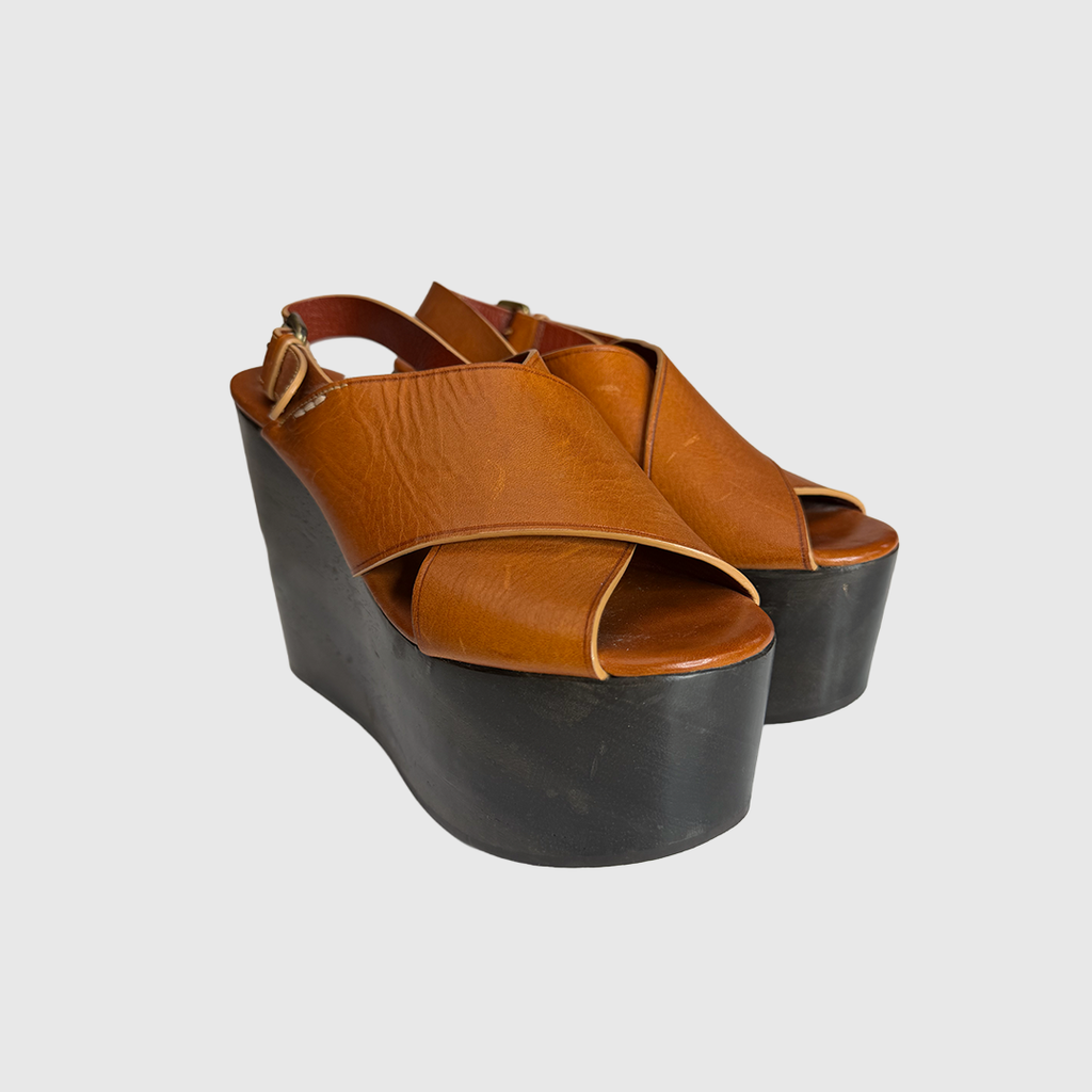 Chunky Leather Cross-Strap Platform Sandals