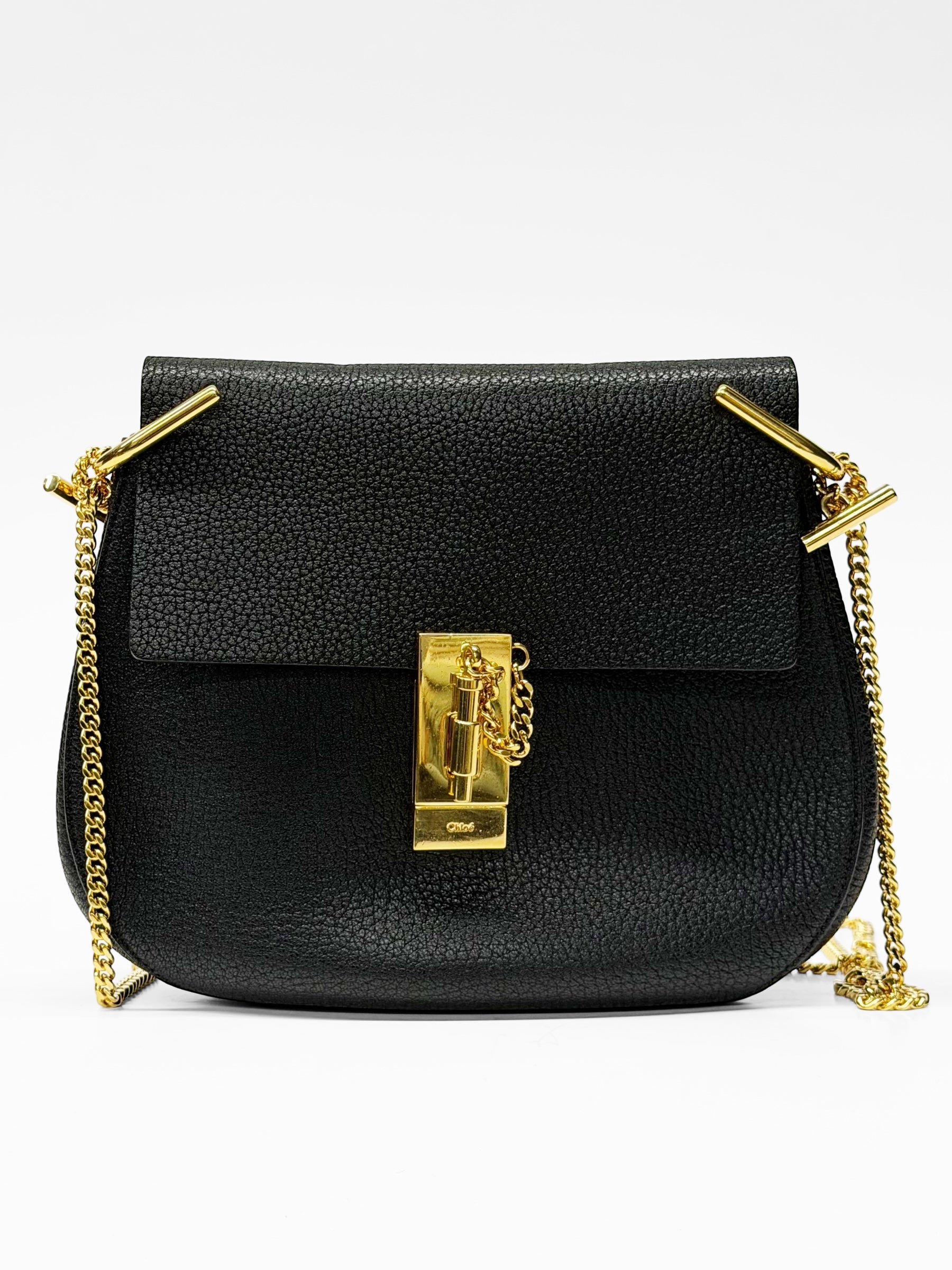 Chloé Drew Black Grained Leather Chain Shoulder Bag Gold Hardware 2015