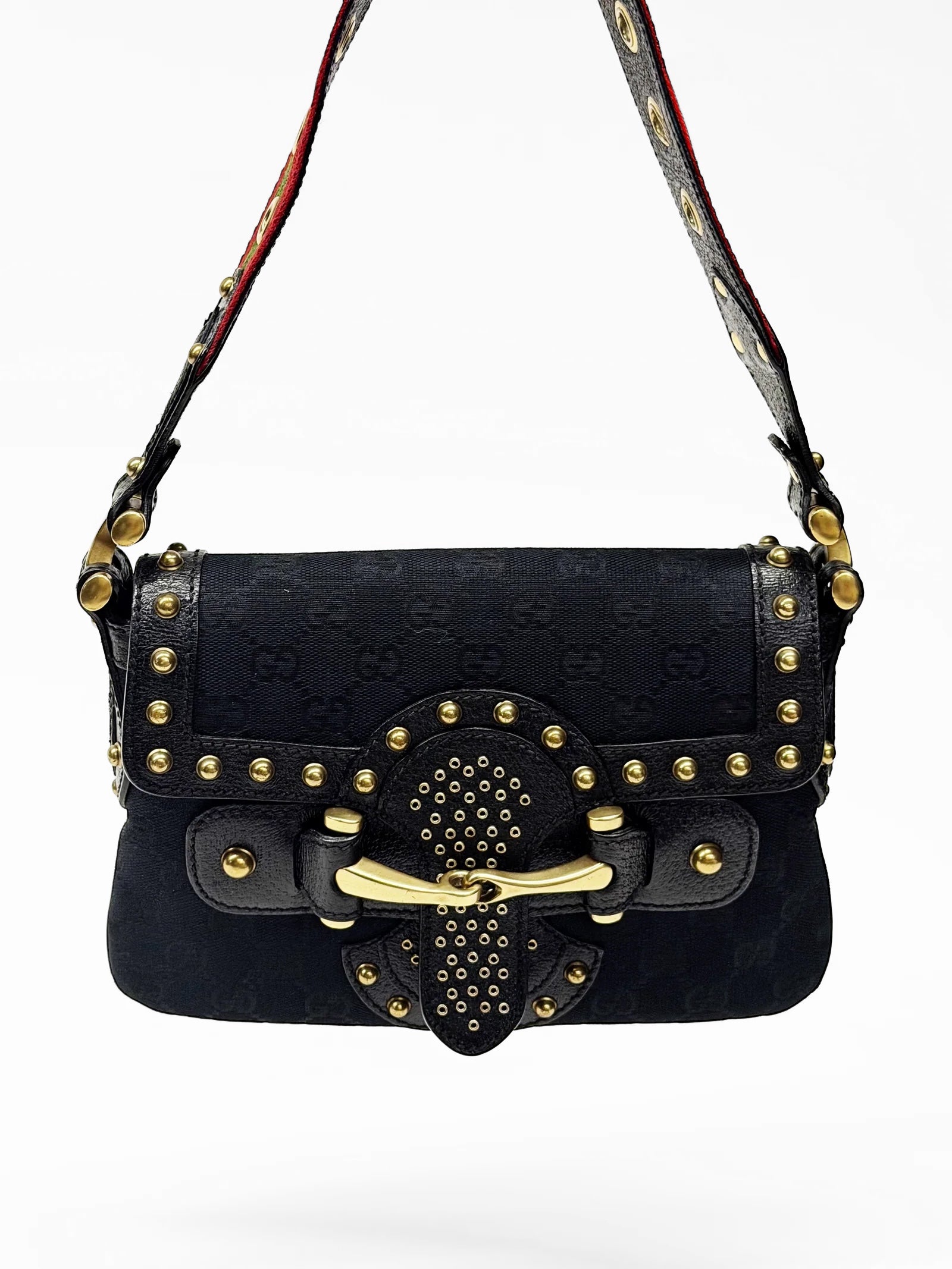 GUCCI Tom Ford Era Studded GG Monogram Horsebit Shoulder Bag – Early 2000s